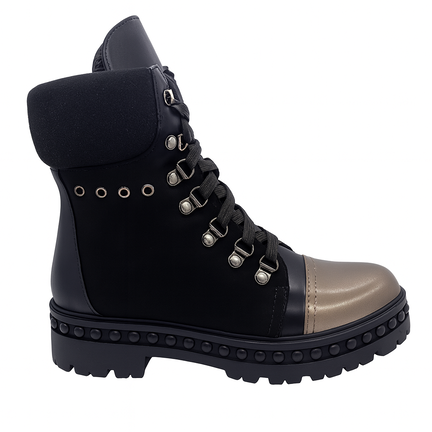 Sort dame støvle med snøreluk og metallic tådetalje