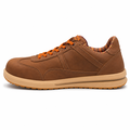 Dike Heritage Brown S3 sikkerhedssko i cognacbrunt design med orange snørebånd, komfortsål og karakteristiske Dike-detaljer vist ovenfra på hvid baggrund.