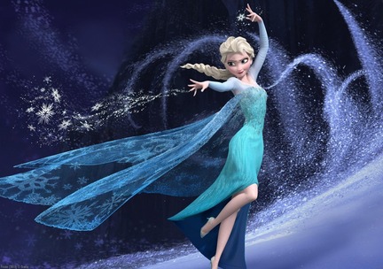 Frozen sukkerprint A4 med Elsa, snefnug og magisk is-effekt på mørk vinterbaggrund