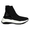 Sort high-top sok-sneaker med strikket overdel og hvid chunky sål