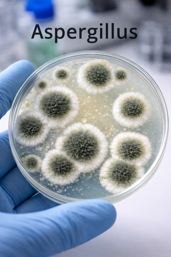 Billedet viser hvordan skimmelsvampen Aspergillus ser ud