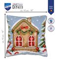 Broderikit fra Vervaco – pude med peberkagehus, vist med mål ca. 40 x 40 cm.