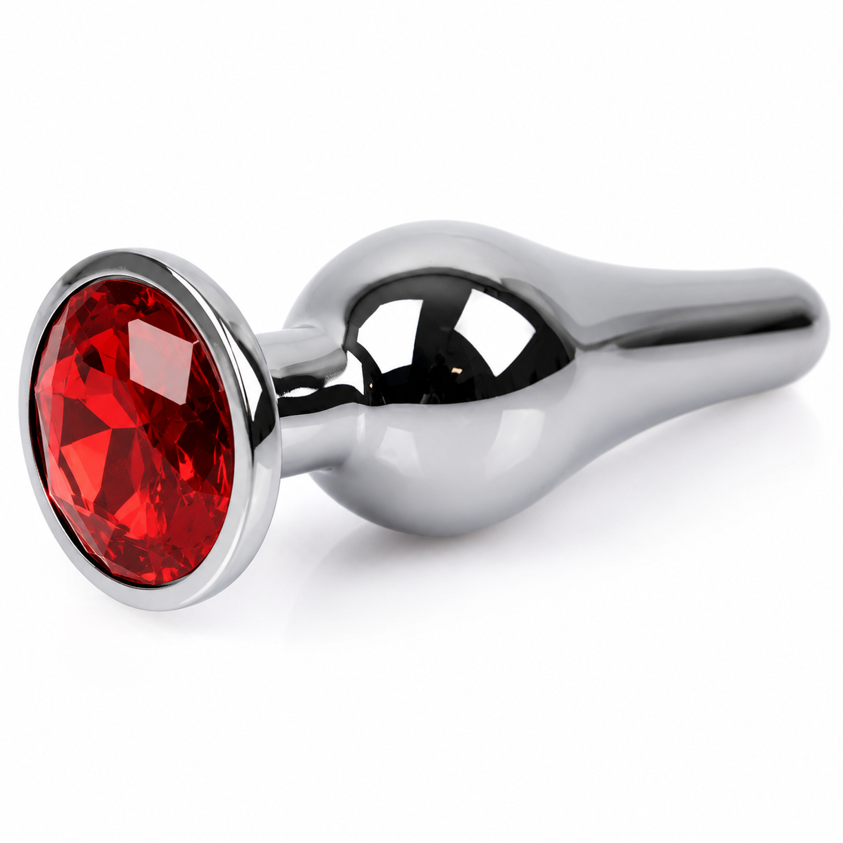 Metal Anal Plug med Rød Krystal 9,5 cm