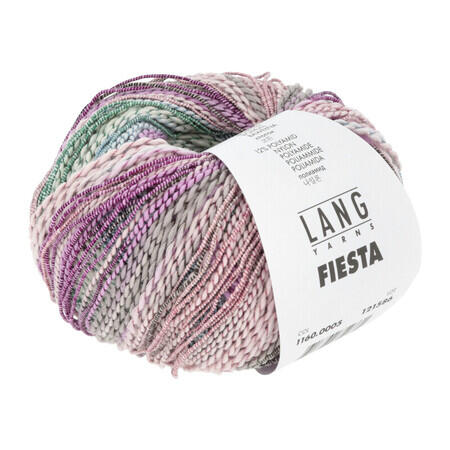 Garnnøgle fra Lang Yarns i kvaliteten fiesta farve 05 sunset drift lilla, grøn, rose og grå