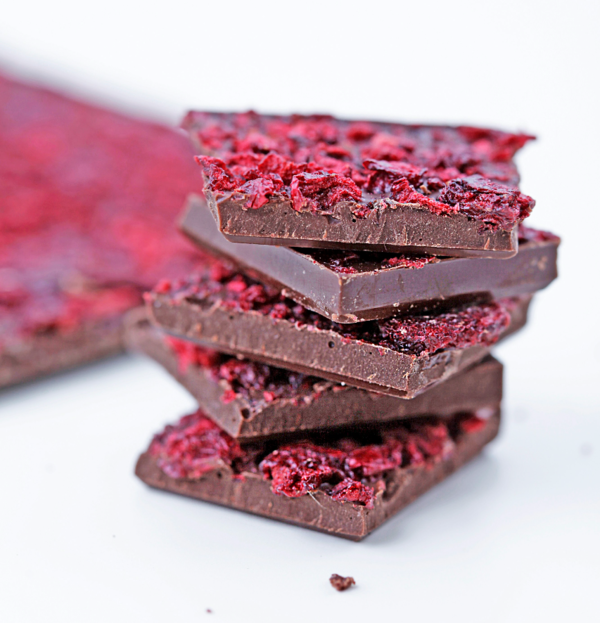 Chokolade med hindbær. Økologisk chokolade fra LUPO Chocolate