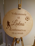 Velkomst skilt rundt fodbold tema til konfirmation