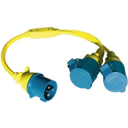 Ratio CEE adapter 16A med hanstik til 2 CEE hunstik