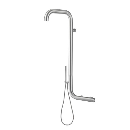 Sined ARBOREA INOX - Wandmontierte Außendusche aus Edelstahl mit Handbrause - Kalt- und Warmwasser