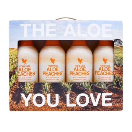 Sampak med 4 stk. Forever Aloe Peaches Aloe vera juice drik