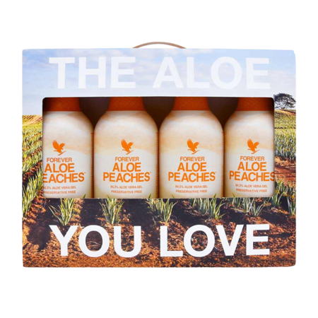 Sampak med 4 stk. Forever Aloe Peaches Aloe vera juice drik