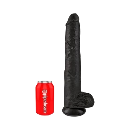 Hudfarvet realistisk dildo 35,6 cm Ø 6 cm med testikler, realistiske detaljer og kraftig sugekop