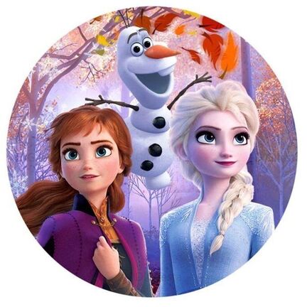 Frozen sukkerprint rundt med Elsa, Anna og Olaf i farverig eventyrskov til børnefødselsdag