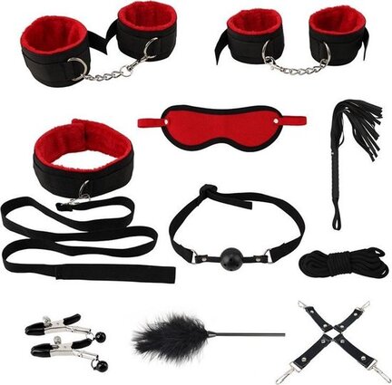 Power Escorts Kinky Nurse Bondage Box – komplet BDSM-sæt i sort og rød.