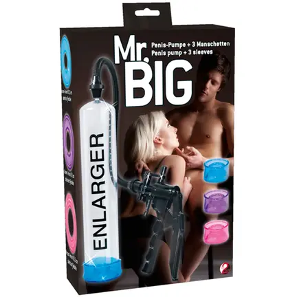 You2Toys Mr Big Penis Pumpe – gennemsigtig penispumpe med pistolgreb og tre manchetter