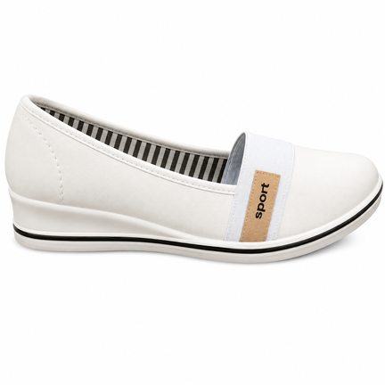 Hvid slip-on damesko med elastikrem og kilehæl