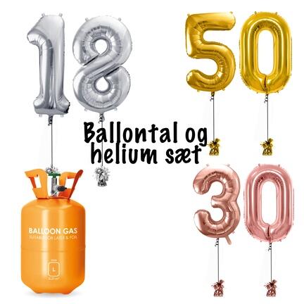 Ballontal med helium i guld, sølv eller rosegold - DIY sæt med talballoner og helium