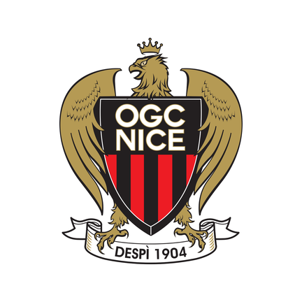 OGC Nice klublogo på hvid baggrund til rundt sukkerprint og kageprint Ø2–28 cm