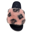 Dame slippers med rosa kunstpels og sort leopardmønster på sort sål