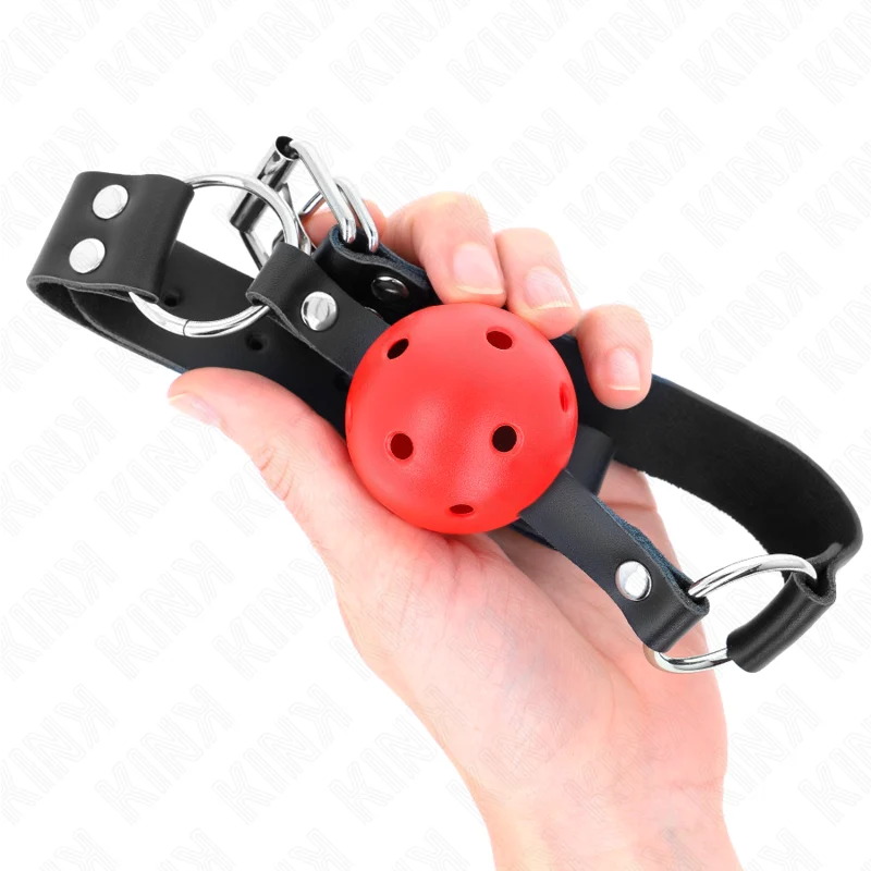 KINK Åndbar Ball Gag i Læder med Dobbelt Nitte