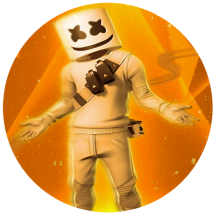 Rundt Fortnite sukkerprint med Marshmello på orange baggrund