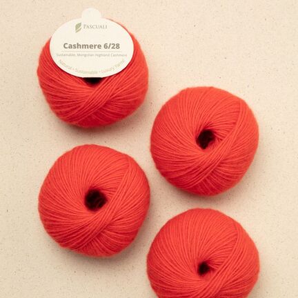 Pascuali Cashmere 6/28 – farven Poppy Red. Økologisk luksusgarn i 100% cashmere uld, klar rød nuance.