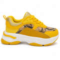 Chunky Damesneakers i Gul med Snake Print og Guld Detaljer