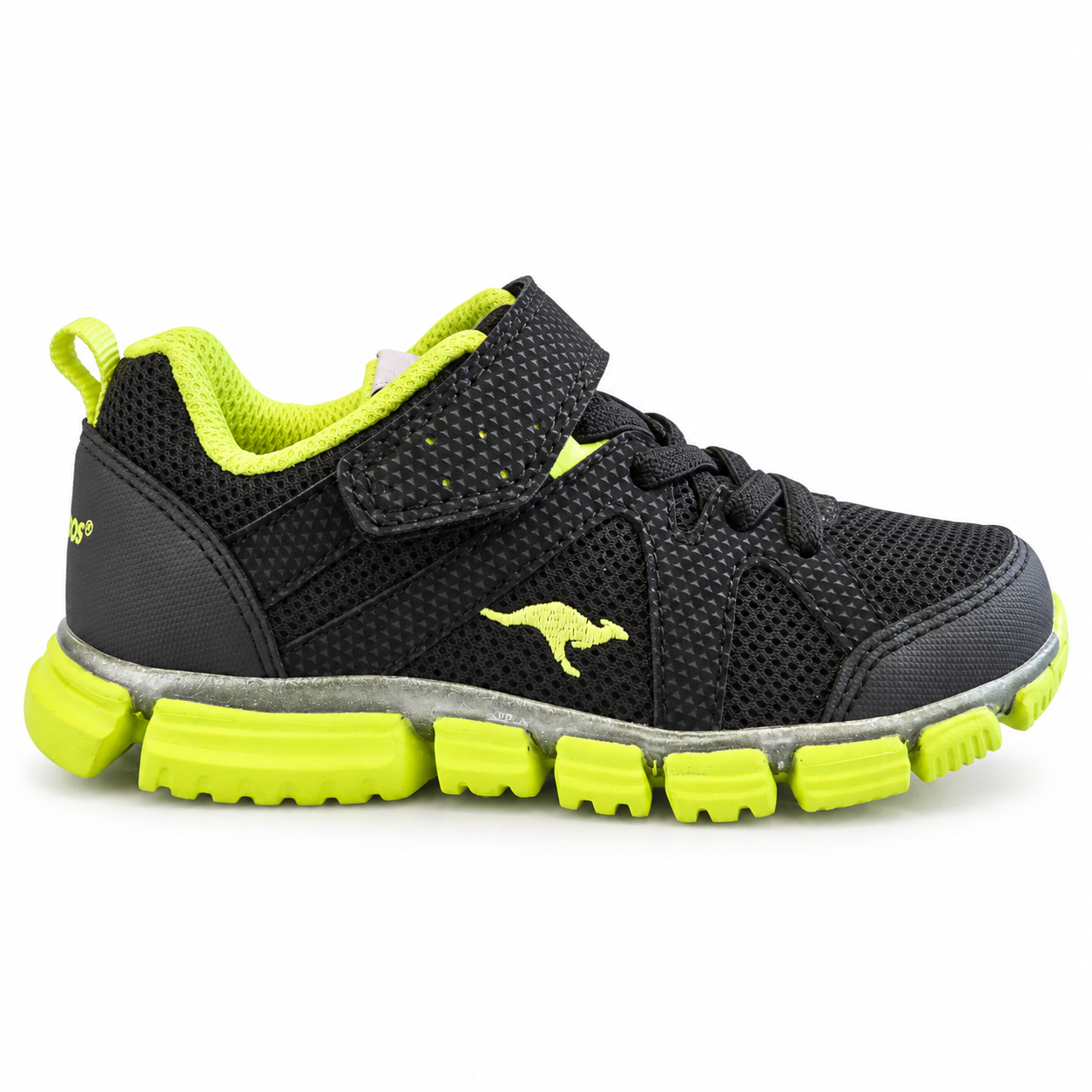 KangaROOS Sort Børnesneaker Med Neon Grøn Detalje - 27