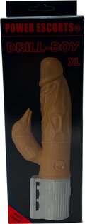 Beige G-punkts- og klitorisvibrator med buet design og riller