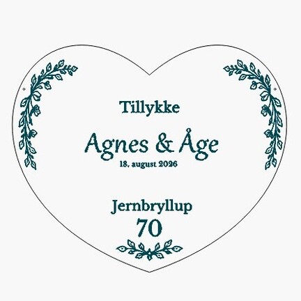 Botanisk hjerte til jernbryllup og æresport ved 70 års bryllupsdag med navne og dato – Design 19