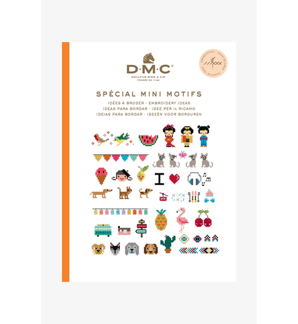forside paa bog fra dmc med broderimoenstre med en masse mini motiver