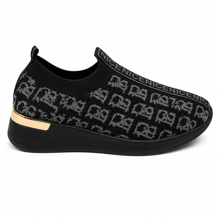 Montera Noir sort og grå slip-on elastiksneaker til damer