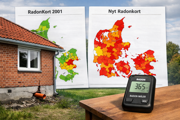 Nyt og gammel dansk radonkort side om side