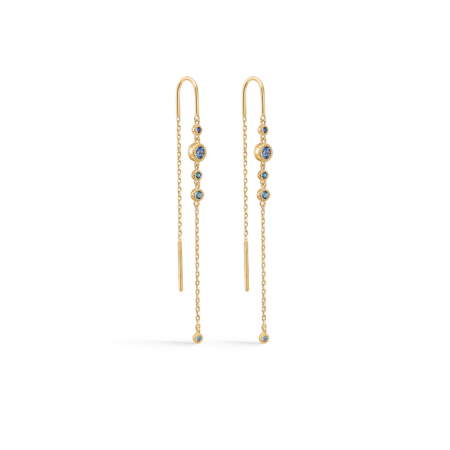 LUXURY RAINBOW earrings in 14 karat gold with genuine stones: Ceylon sapphire, London blue topaz, light Swiss blue topaz, sapphire and sky blue topaz.