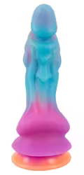 Farverig fantasy dildo 21,5 cm med realistisk struktur og sugekop