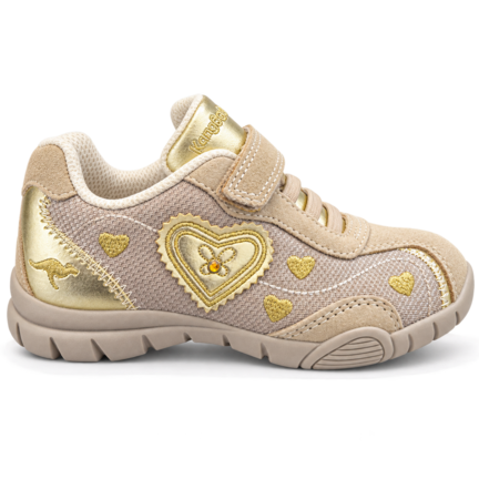 KangaROOS beige pige sneaker med velcro og små gule hjerter.