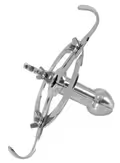 Anal Spreader Deluxe i poleret rustfrit stål med justerbar åbning og bundring