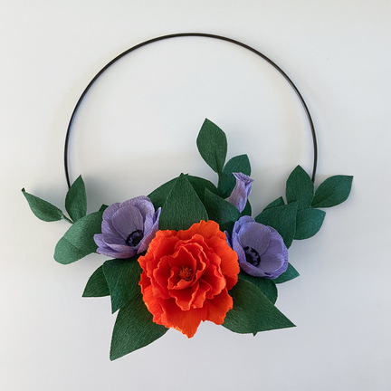 crepe papir blomster metal ring dekoration væg