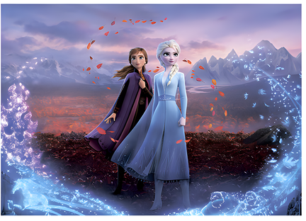 Frozen sukkerprint A4 med Elsa og Anna i magisk bjerglandskab med is og efterårsfarver