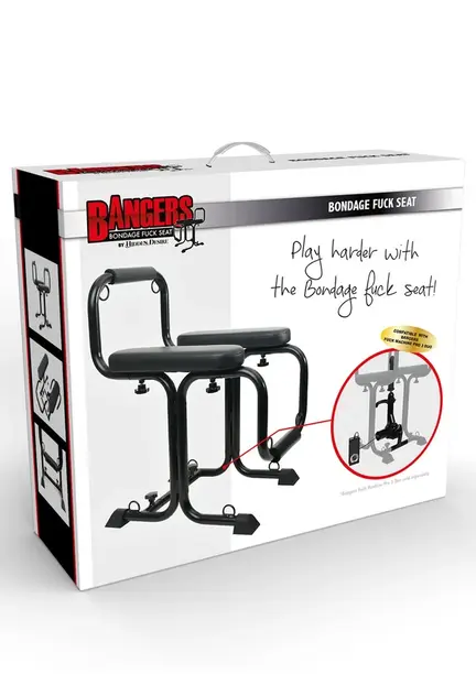 Bangers Fuck Seat BDSM-stol fra Hidden Desire med otte fastgørelsespunkter, polstrede armlæn og gummifødder.