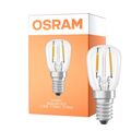Smal og lille Osram T26 LED rørpære med E14 fatning og klart glas med synligt filament – ideel til små lamper fra BigOutlet.