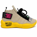 Chunky unisex sneaker med beige strik og gul sål