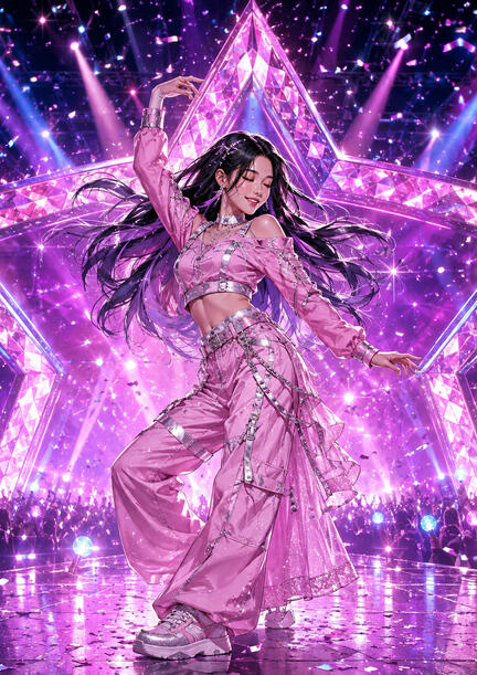 K-pop sukkerprint A4 med pink stjernedanser til fødselsdagskage