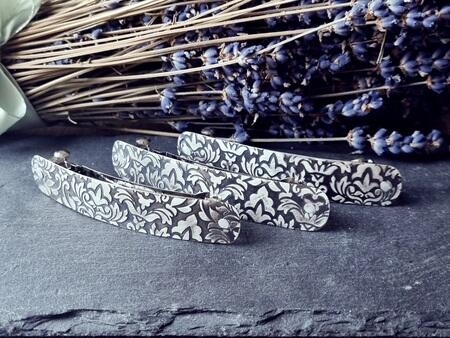 Kvalitets håndlavet Sølv hårspænde med print