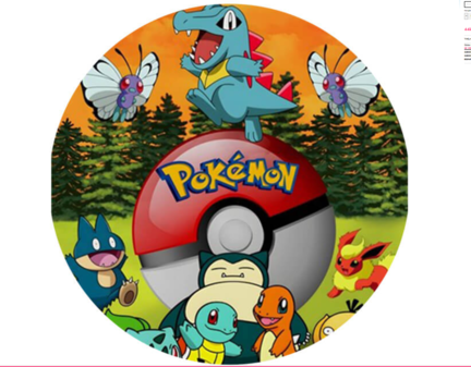 Pokémon-inspireret rundt kageprint med bold og farverigt gruppe motiv til børnefødselsdag og temakage