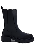 Sort damestøvle med chunky sål og elastiske paneler