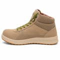 Dike Desert Trek S3 sikkerhedsstøvle i sandfarvet design med grønne snørebånd, høj ankelstøtte og robust komfortsål vist i profil på hvid baggrund.