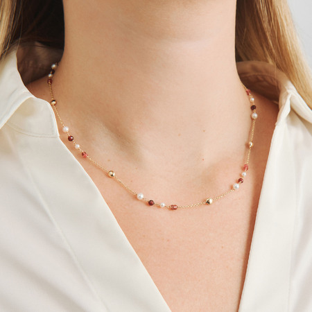 Rosea necklace in 14-carat gold with tourmaline and cultured pearls, as shown