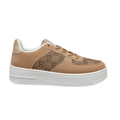 Beige dame sneakers med monogrammønster og hvid plateau sål