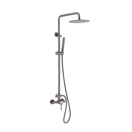 Eksklusiv væghængt udendørsbruser med elegant design, stor regnbruser og håndbruser Gun metal