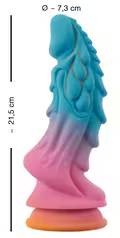 Farverig fantasy dildo 21,5 cm med realistisk struktur og sugekop